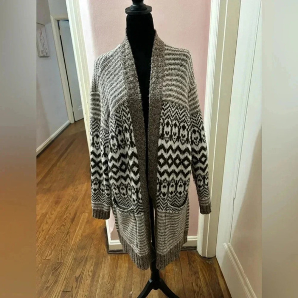 American Eagle Outfitters Brown/Black/White Aztec Open Cardigan Sweater XL - Picture 1 of 9